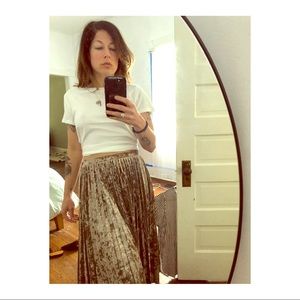 Gold pleated, velour skirt